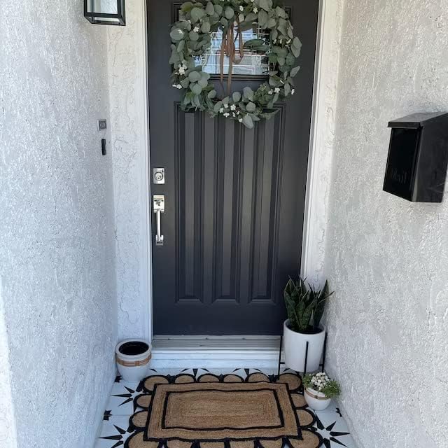 Miniatura 5 de The WEAVER HOUSE - Alfombra de yute festoneado natural, estilo bohemio, decoración bohemia tejida a mano, alfombra decorativa trenzada reversible