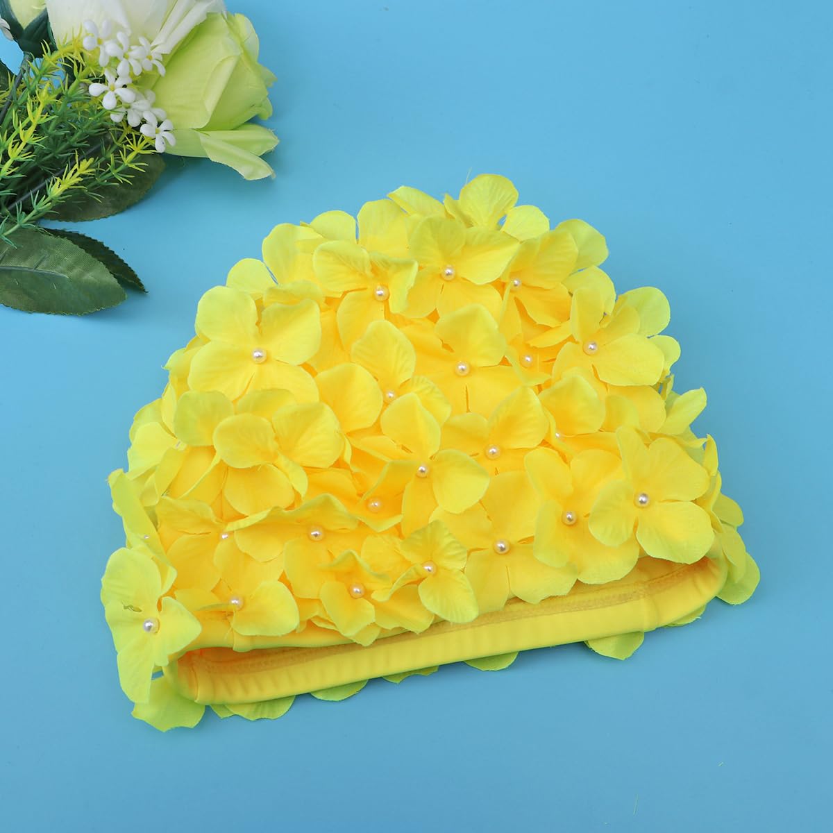 WINOMO Gorro de natación de Moda con pétalos Florales, Gorro de baño Elegante, Talla L para Mujer