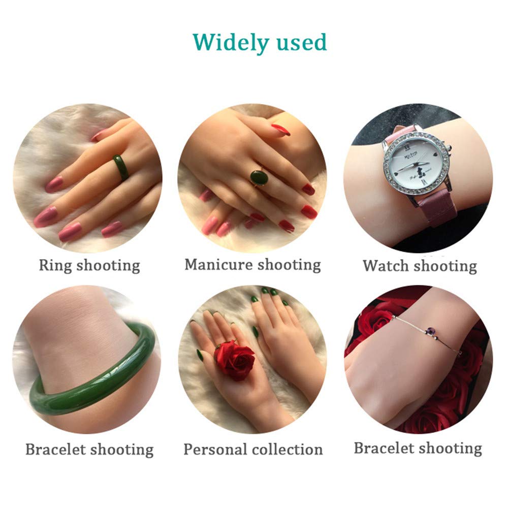 Piedi o mani in silicone, mano realistica in silicone, modello a mano in silicone, 1 paio di mani finte femminili a grandezza naturale in silicone morbido flessibile per anello braccialetto e Gl