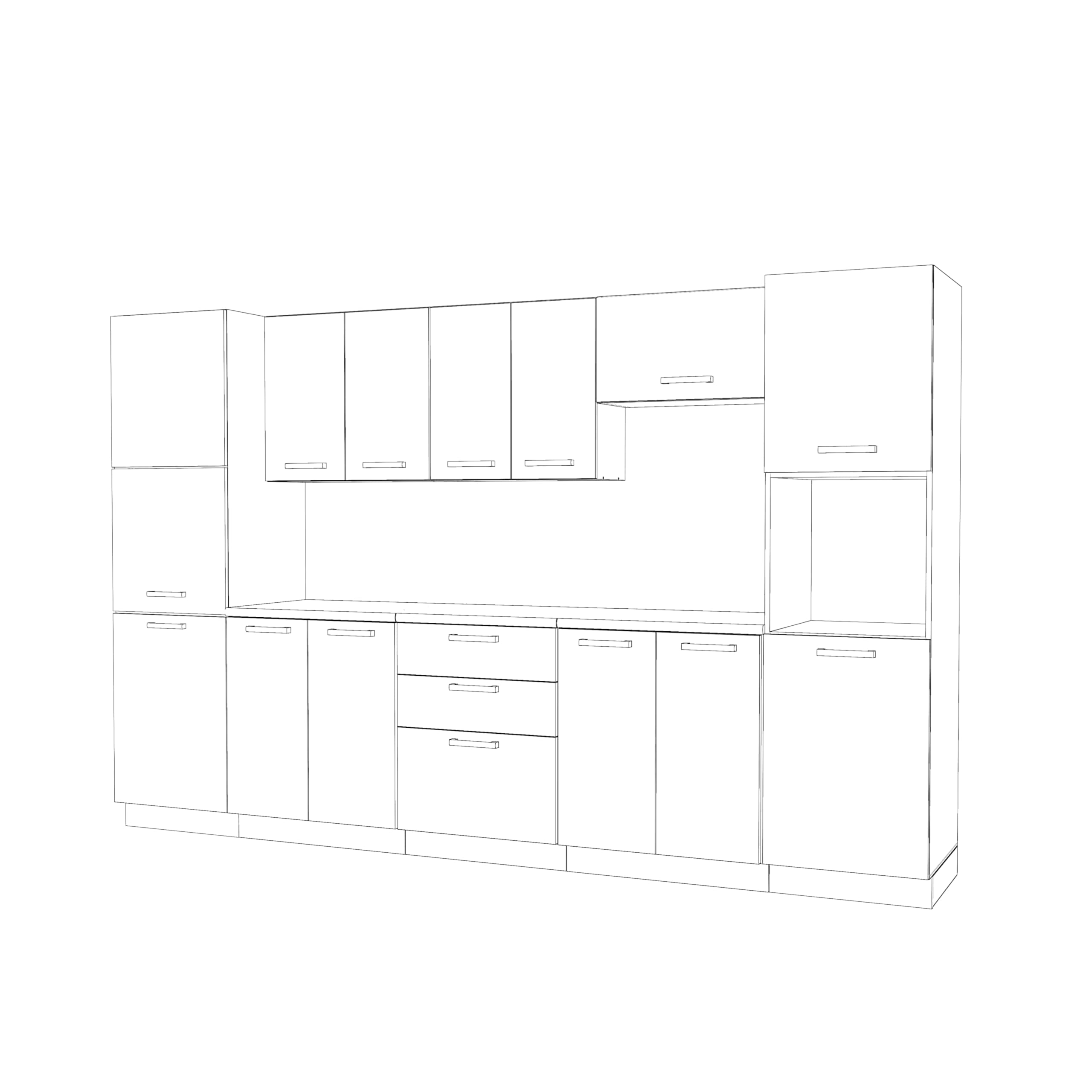 Küchenmöbelset 320cm,Einbau mit Ober- und Unterschränken, Hauswirtschafts- und Backofenbau, Modularküche zum Selbstmontagen ohne Haushaltsgeräte,Stil Modern Weiß Matt
