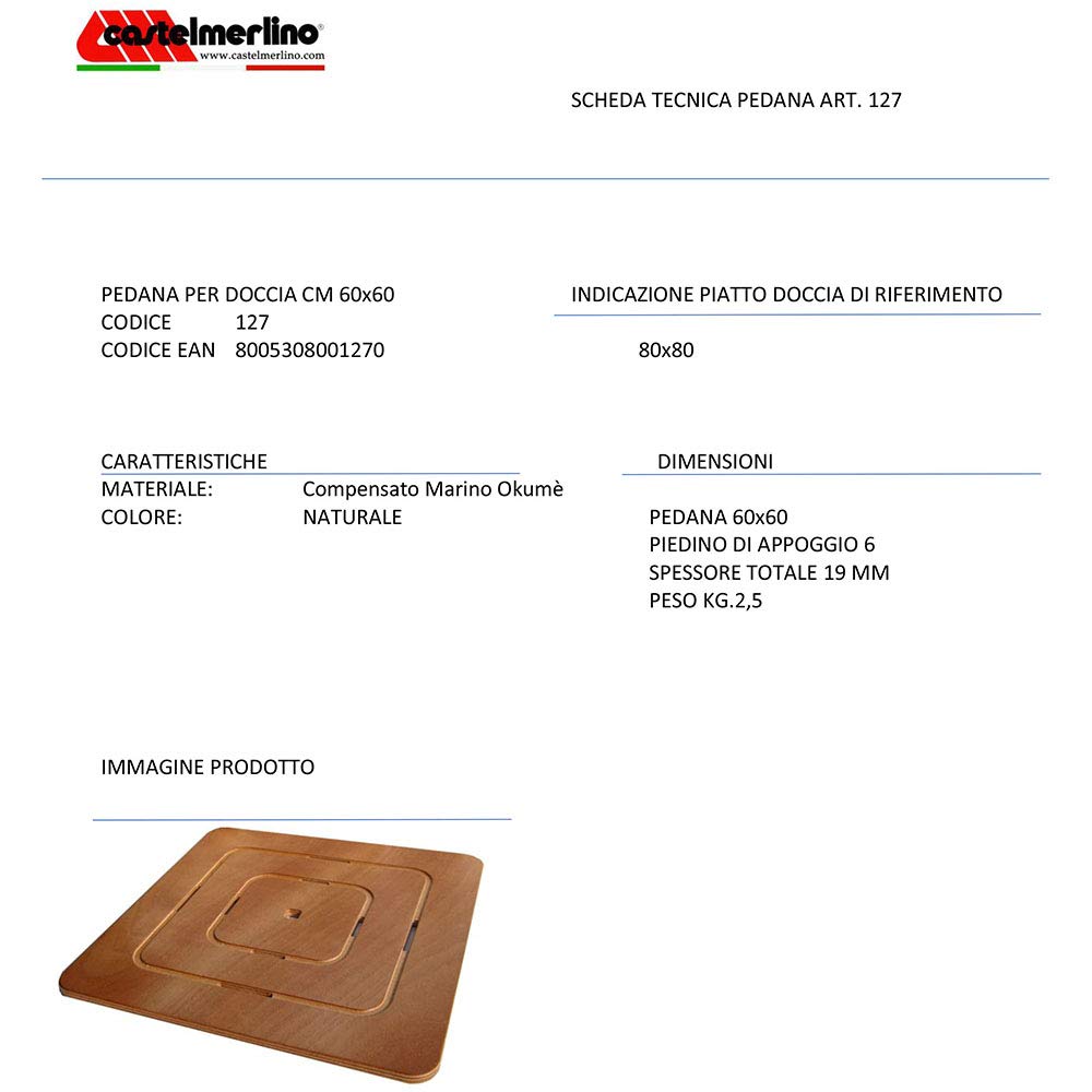 Onlywood Pedana Doccia in Compensato Marino 60 x 60