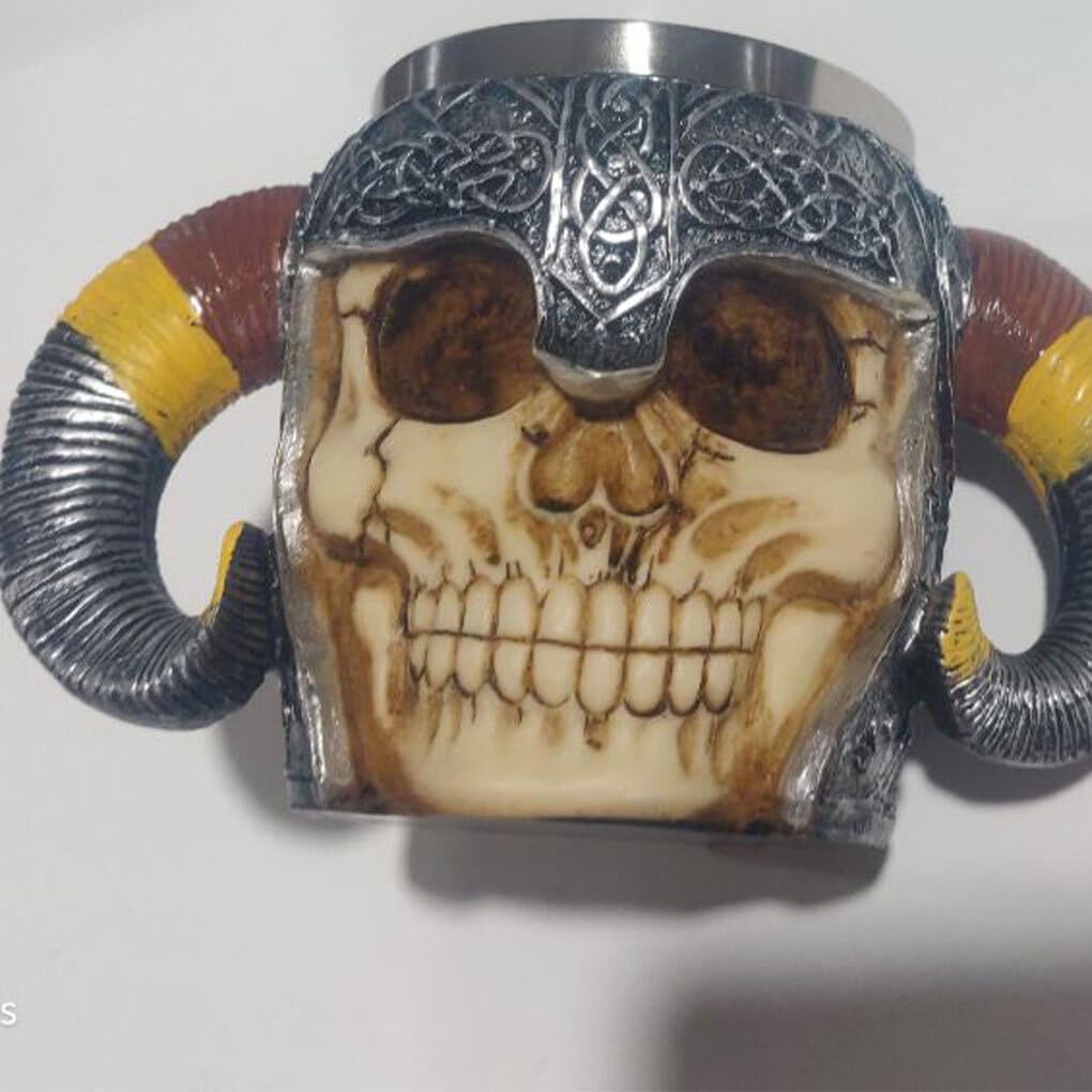 Taza de viaje de calavera resina, tazas cerveza vikingas Retro acero inoxidable, tazas góticas, vasos café, jarras coleccionables decoración del hogar
