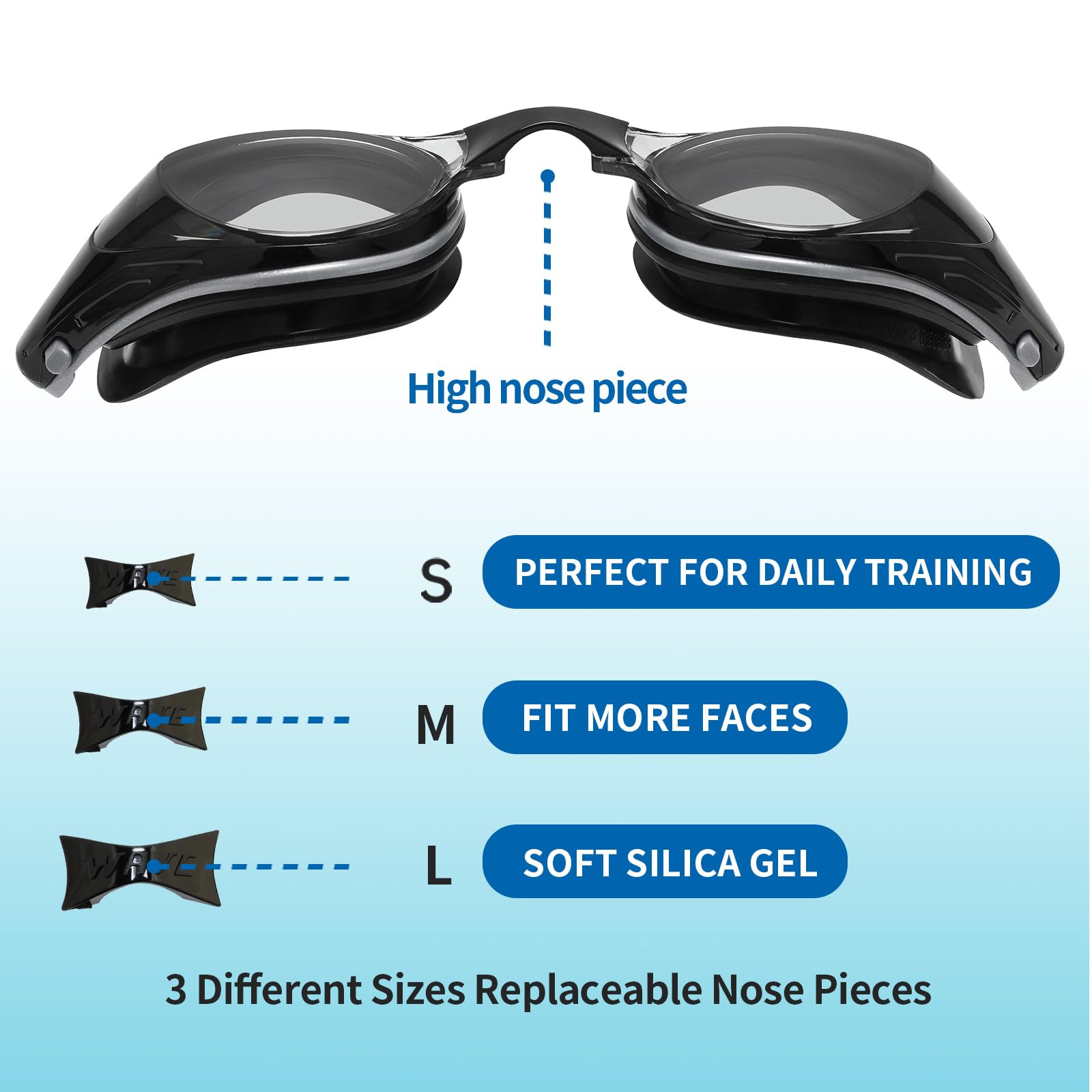 WAVE Occhialini da nuoto Miopi, No Leakage, Anti appannamento, Protezione UV Nearsighted Swimming Goggles