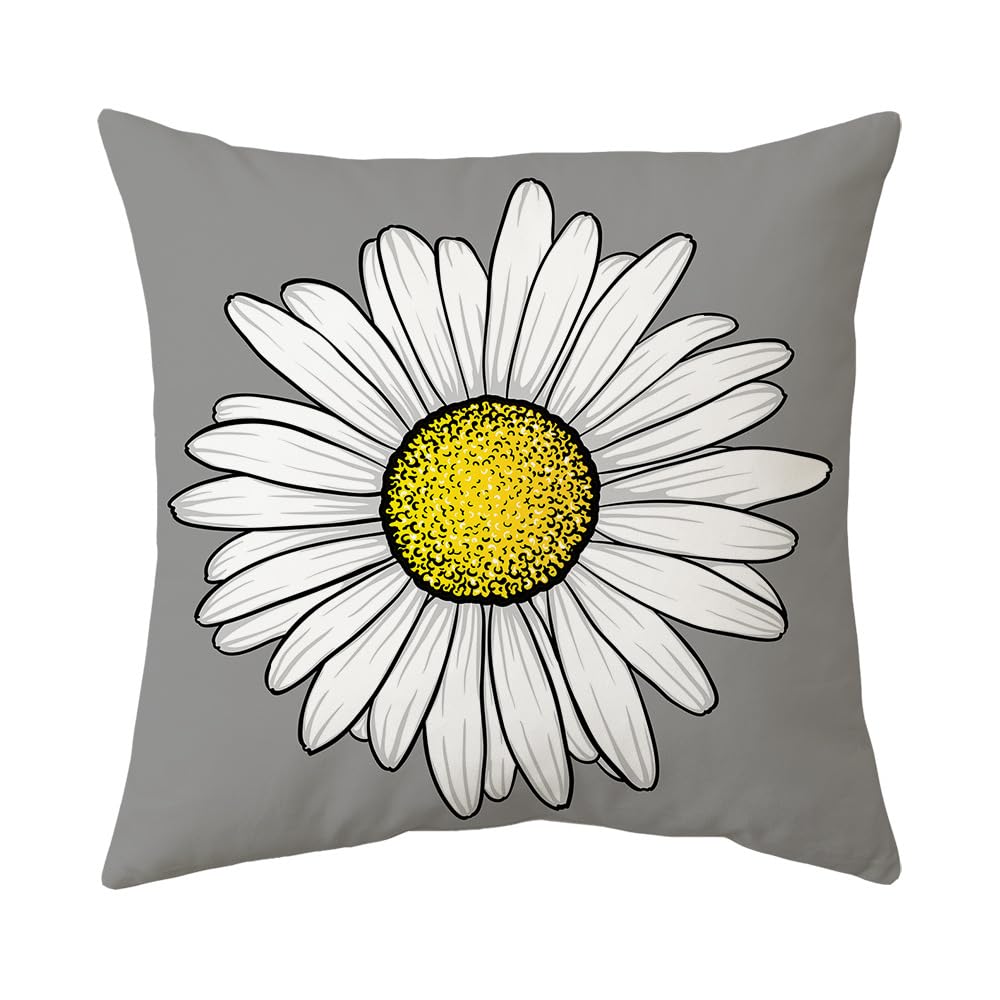 Cushion Covers Daisy Yellow Grey Cushions with Covers Included Cotton Linen Pillow Cases Invisible Zipper Cushion Covers 45 x 45 Livingroom Pillowcase Soft Cushions 45cm x 45cm 1 Pack
