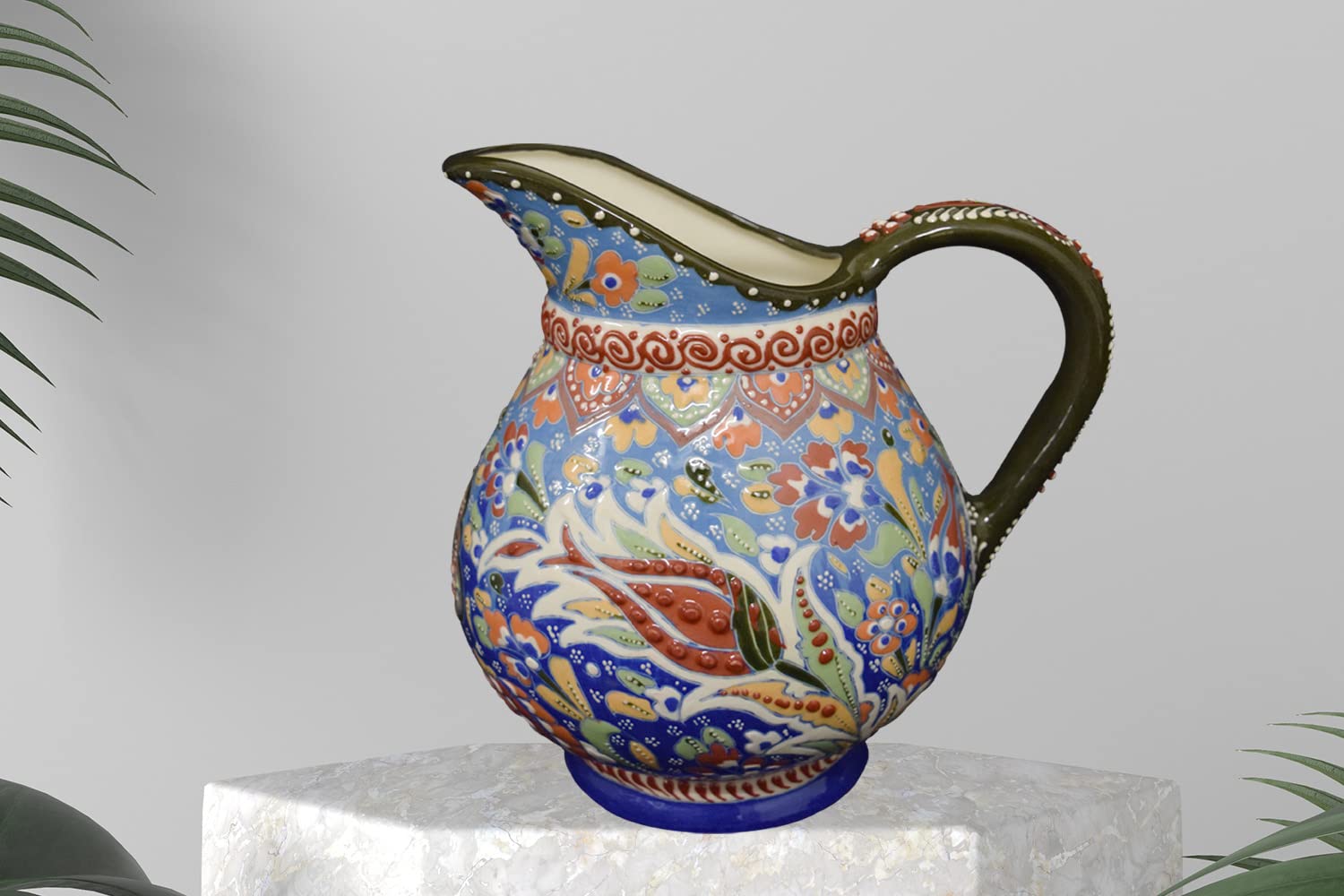 Ceramic Pitcher, EliPOT 9 inch wide neck Ceramic Pitcher, Turkish 9