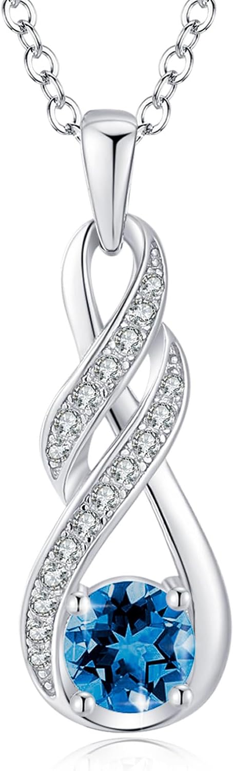 Birthstone Necklaces for Women 925 Sterling Silver Infinity Pendant Created Gemstone Jewelry for Her, 16"+2"