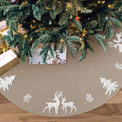 LOMOHOO 48inch Falda de árbol de Navidad de 122cm Falda de Punto para árbol de Navidad,Cubierta de Base de Alce tapete de Punto Grueso Falda de árbol para decoración de Navidad