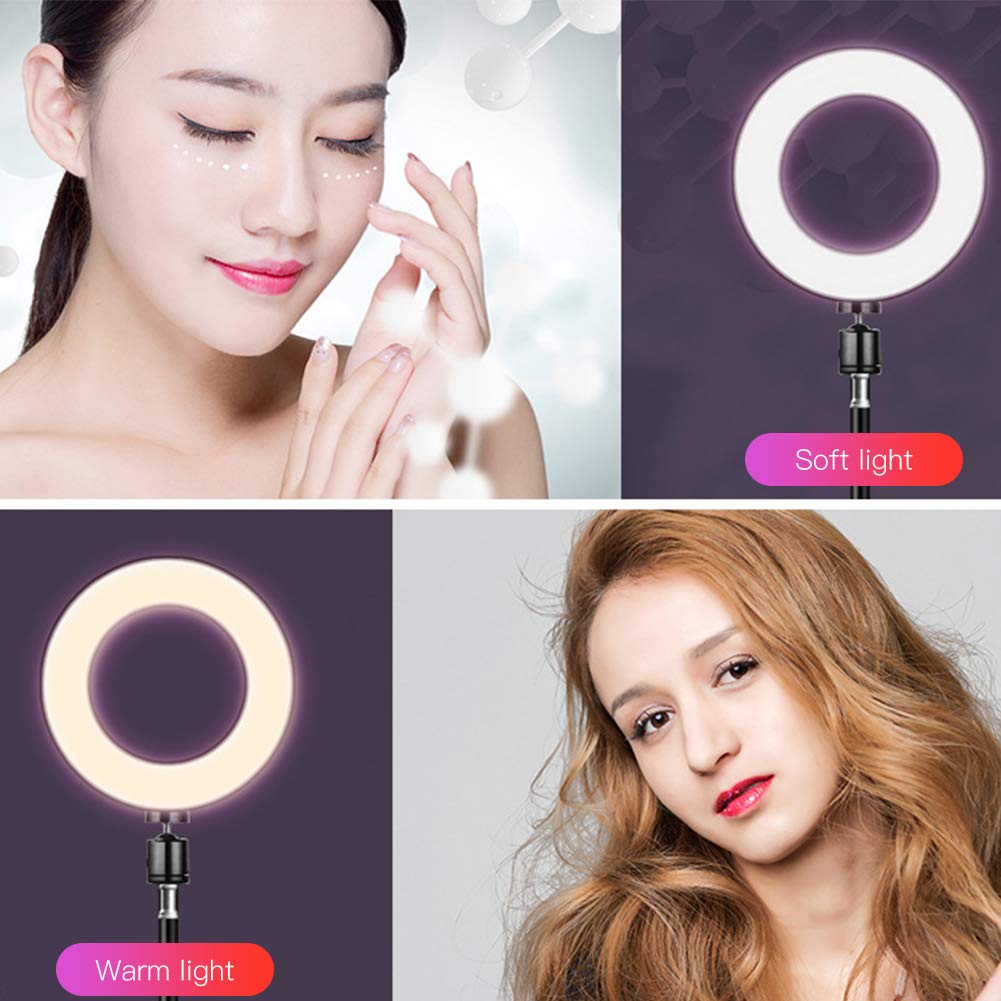Anello luminoso LED dimmerabile da 20 cm per selfie, luce fotografica alimentata tramite USB con treppiede porta telefono, luminosità e temperatura colore regolabili per streaming