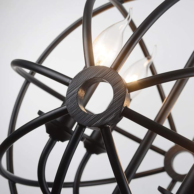 jiande Loft Chandelier huis Grote 6-Light Modern Sphere/Orb Chandelier Black Noord-Europese Amerikaanse Rural Retro Industry Restaurant Bar Lampen van de Kaars (Size : 19 inches) photo 3