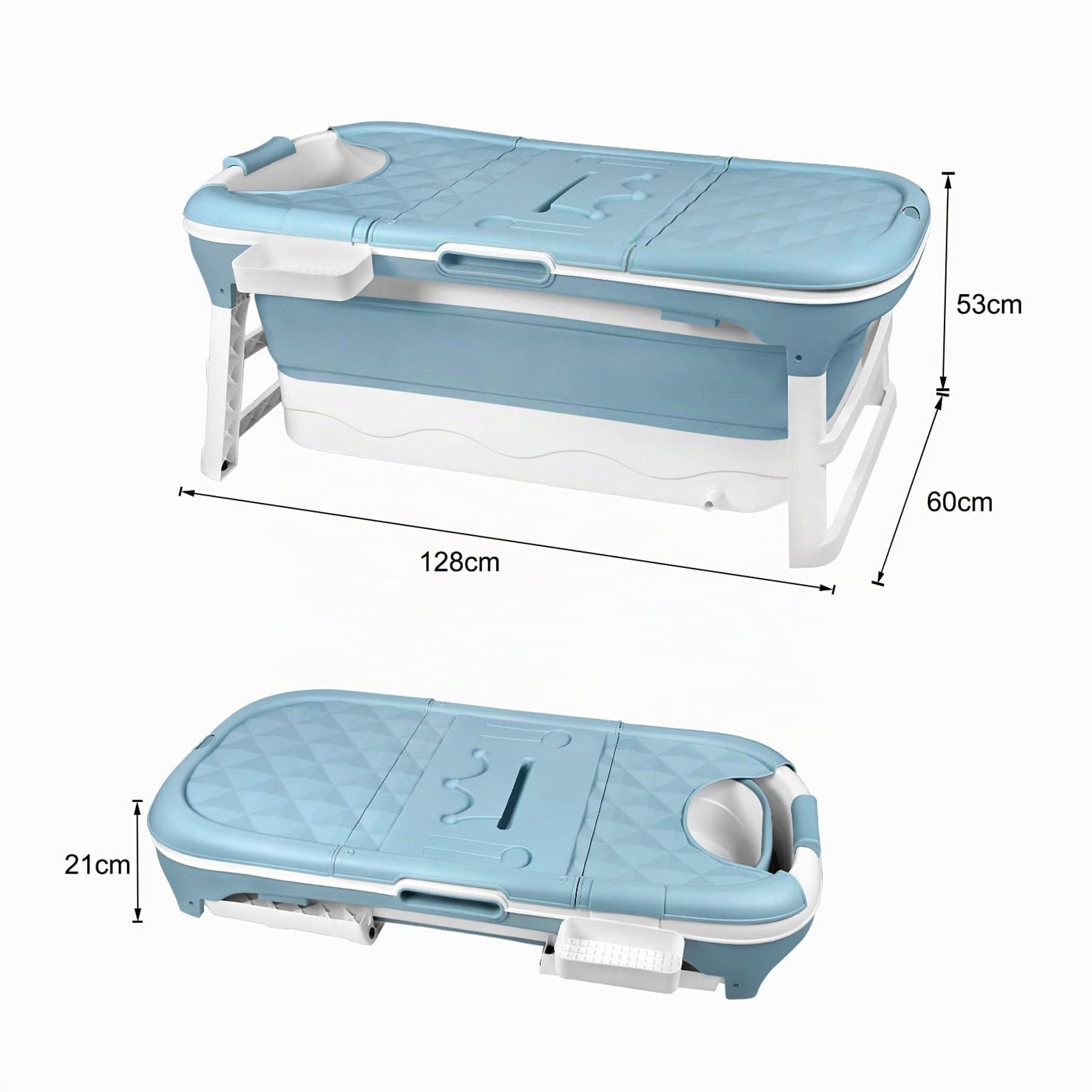Froadp 128x60x53cm Baignoire pliable avec Couvercle Amovible pour Adultes Enfants Baignoire de Douche Pliable Portable Mobile avec Mains Courantes pour L'intérieur Petite Salle de Bain ou L'extérieur