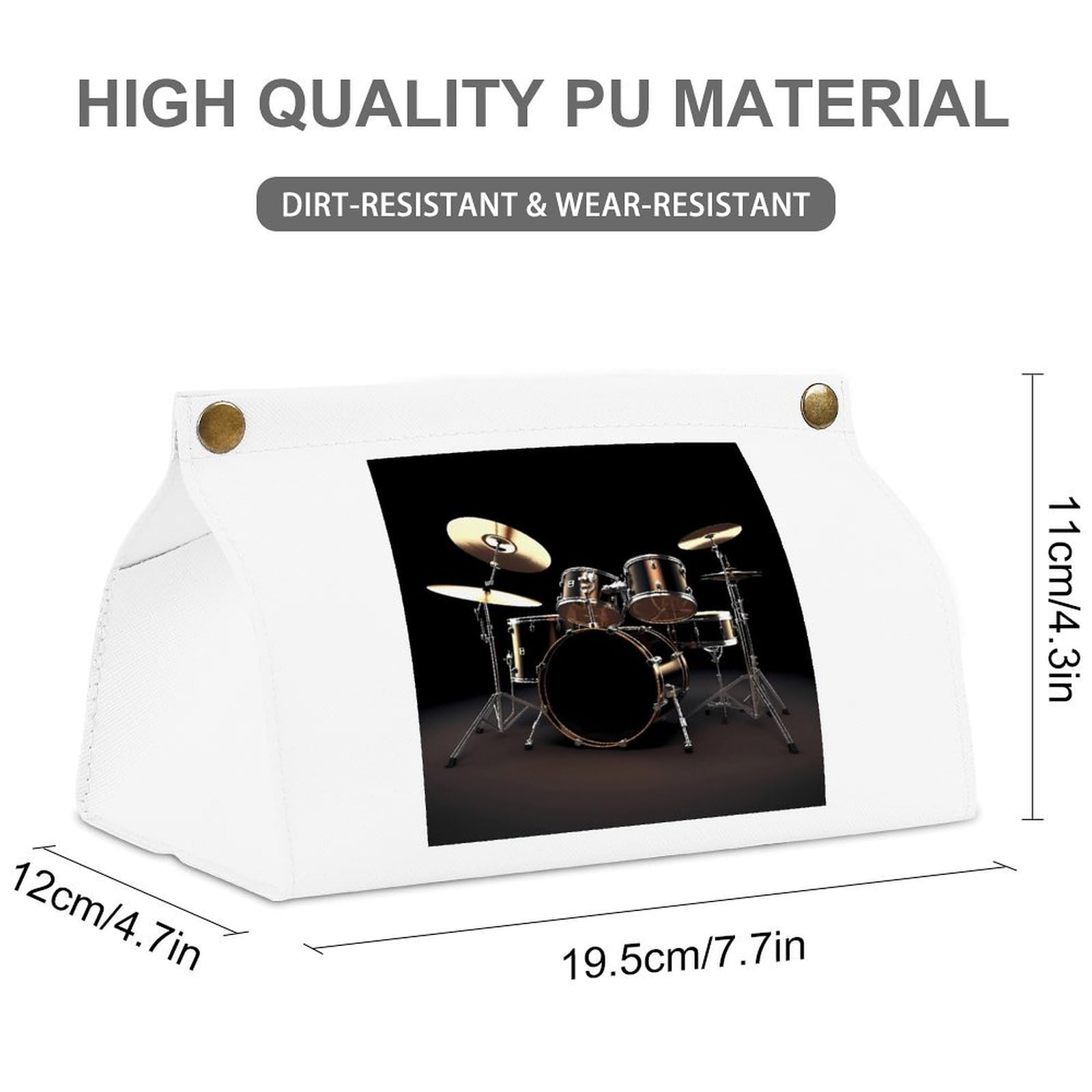 Cool Drum Set White Tissue Box Cover Rectangle PU Leather Cover for Tissue Boxes Modern Tissue Holder for Bathroom Office Tissue Holders Decorative Cute Napkin Holder for Kitchen Bedroom