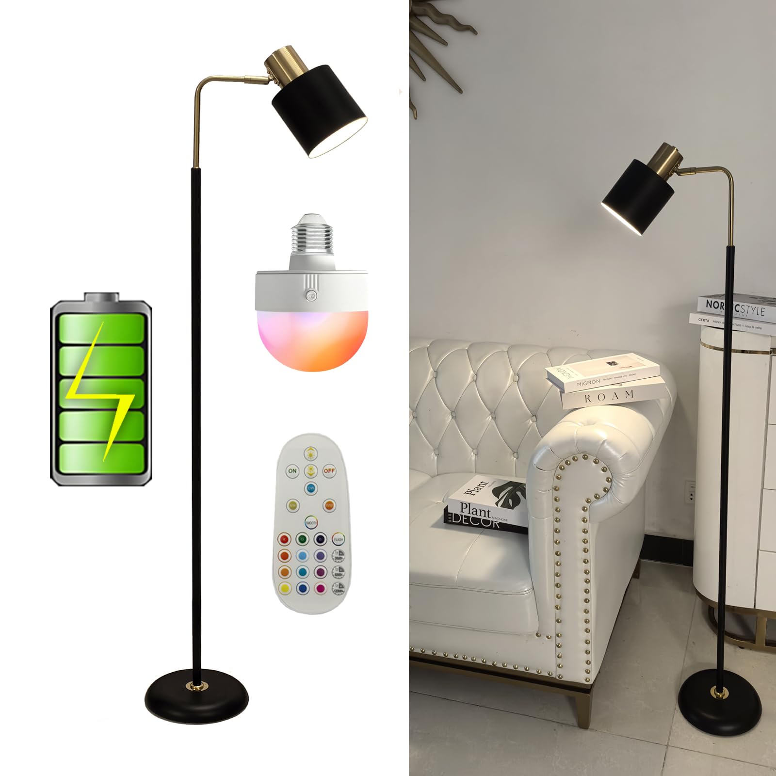 Modern Cordless Floor Lamp Battery Operated with Remote