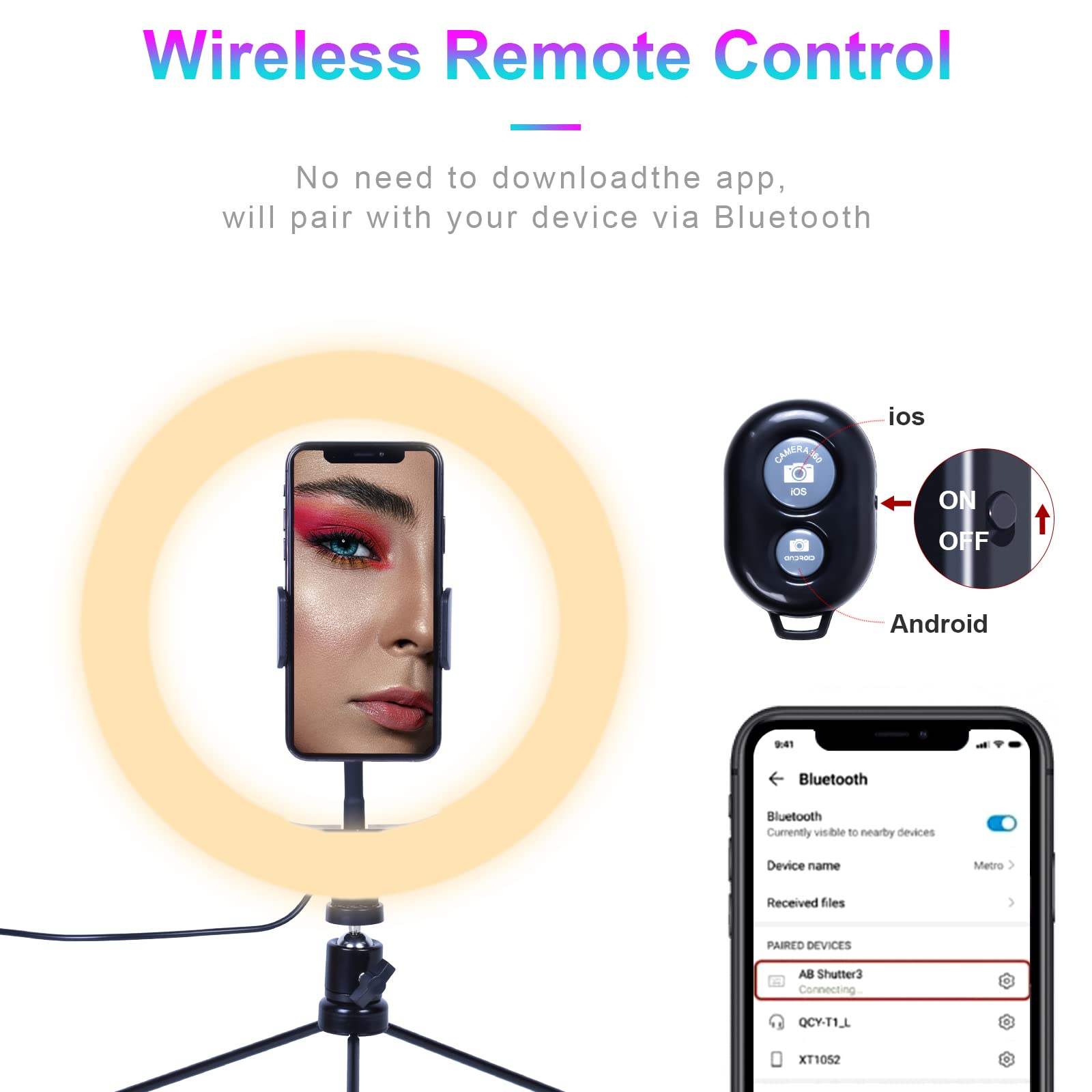 AGM 10" LED Selfie Ringlicht mit Mini-Tischstativ, Telefonhalter | Bluetooth-Fernbedienung für Live-Streaming-Fotografie Videografie…