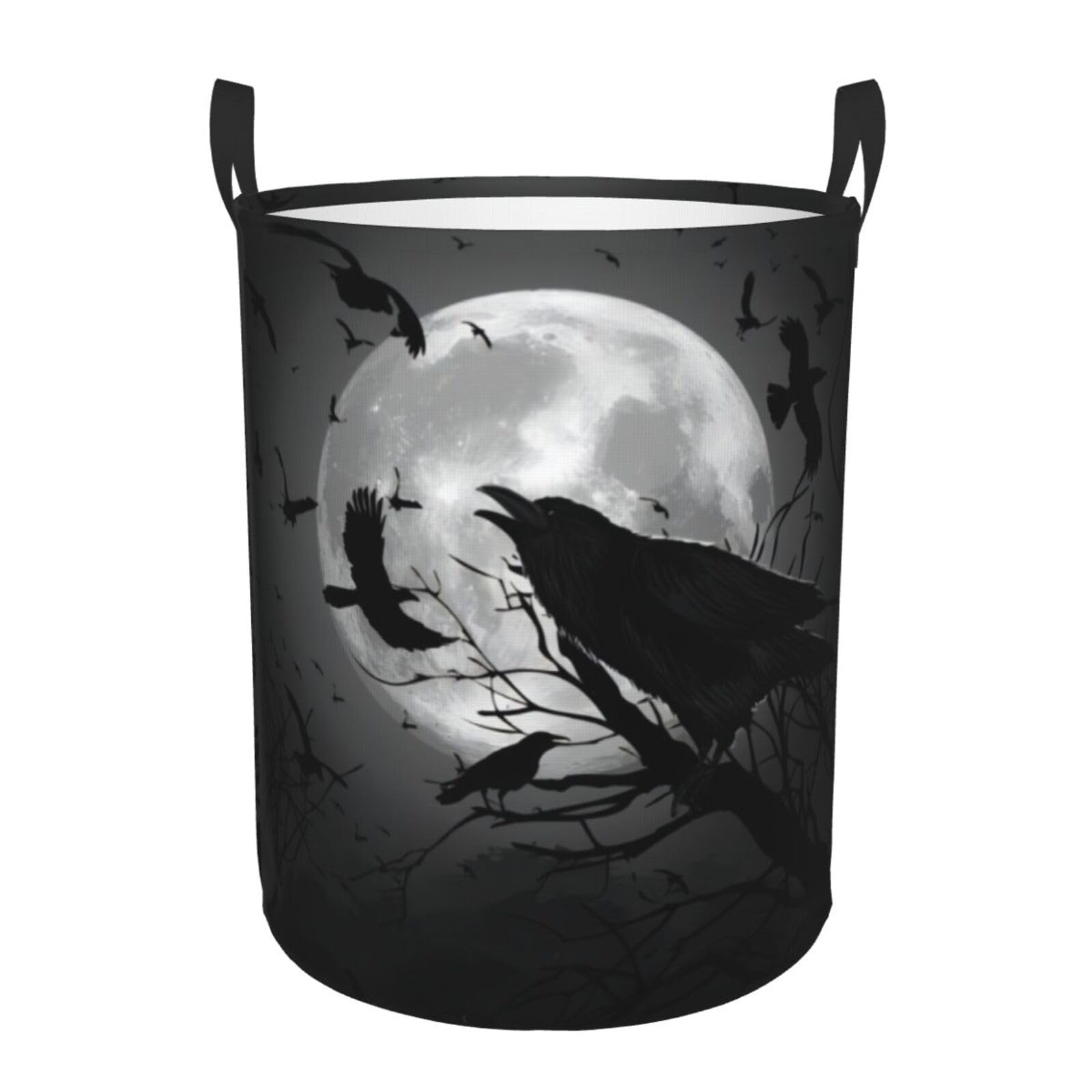M Circular Hamper – Collapsible Crow Birds Print Laundry Basket