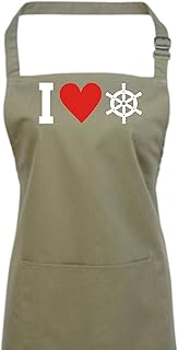 Shirtstown Fartuch kucharski, I Love Steuerrrad kapitan fartuch fartuch fartuch fartuch grillowanie kuchnia sentencje logo, kolor napisu