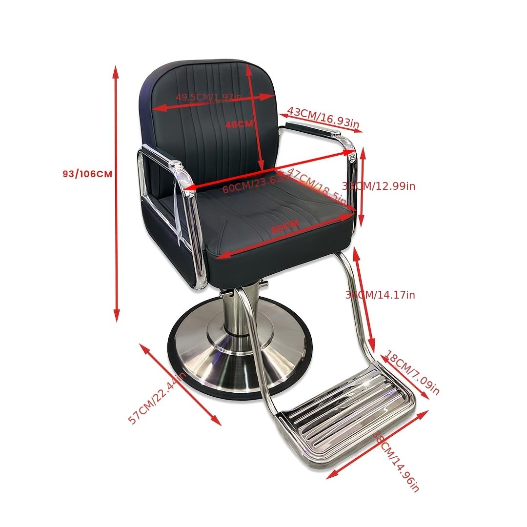 Sillón de peluquería hidráulico con estructura de acero inoxidable, tapizado con costuras verticales, reposapiés metálico, multifunción para barbería, salón de belleza, tatuaje y maquillaje