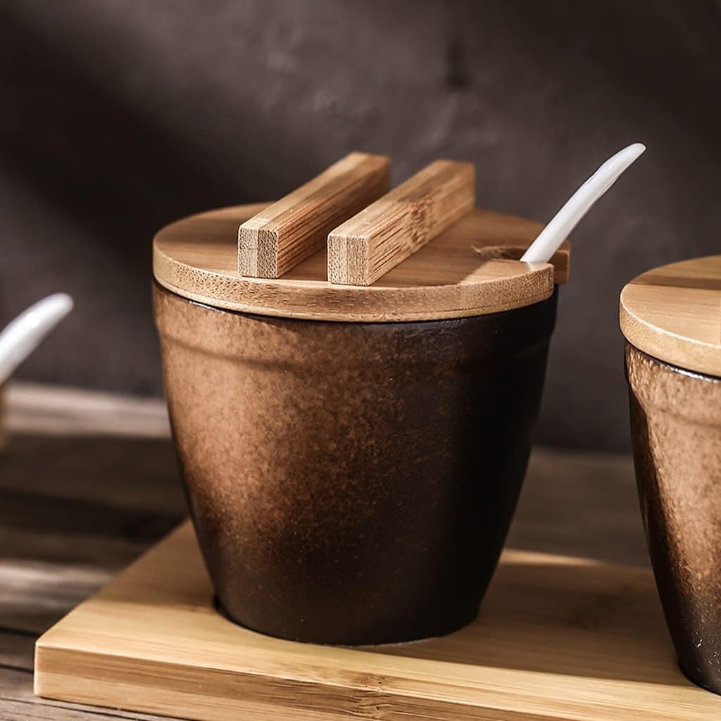 Se Jars Ceic Seasoning Jar Set Combinat with Spoon Cover Japanese Retro Box Bottle Condiment Salt Chili Oil Containers