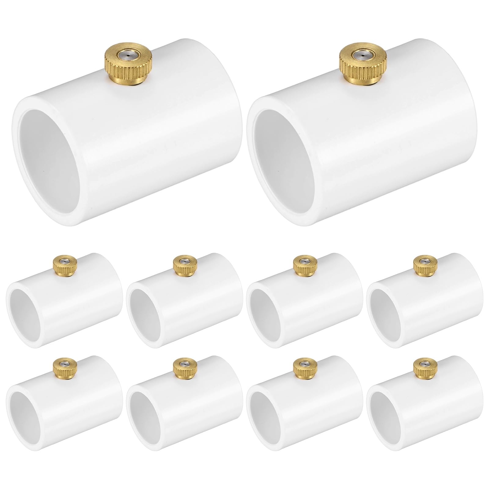 M METERXITY 10-Pack PVC Misting Nozzle Coupling, 0.6mm Orifice 1/2 Inch Splitter with Brass Mist Nozzle for Outdoor Misting Cooling System, Steel Atomizing Mister Sprayer