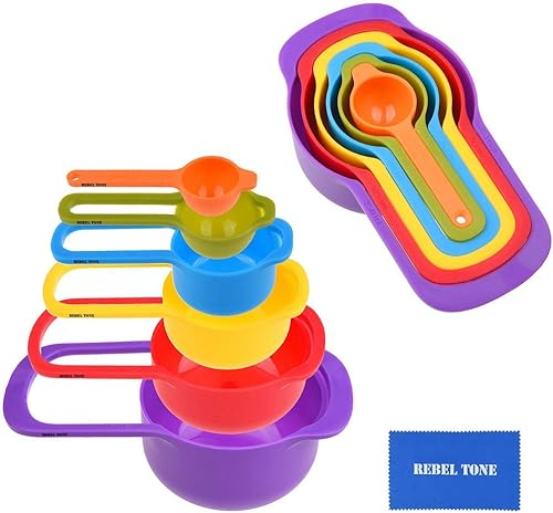 Tazas y cucharas medidoras – Juego de 6 – que se pueden anidar para ahorrar espacio – Fácil de limpiar, apto para lavavajillas – Durable 2 tazas, 1