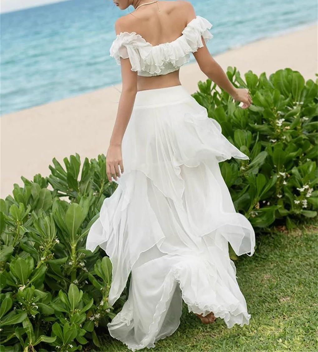 Women's Patchwork One Shoulder Ruffles Skirts Suits