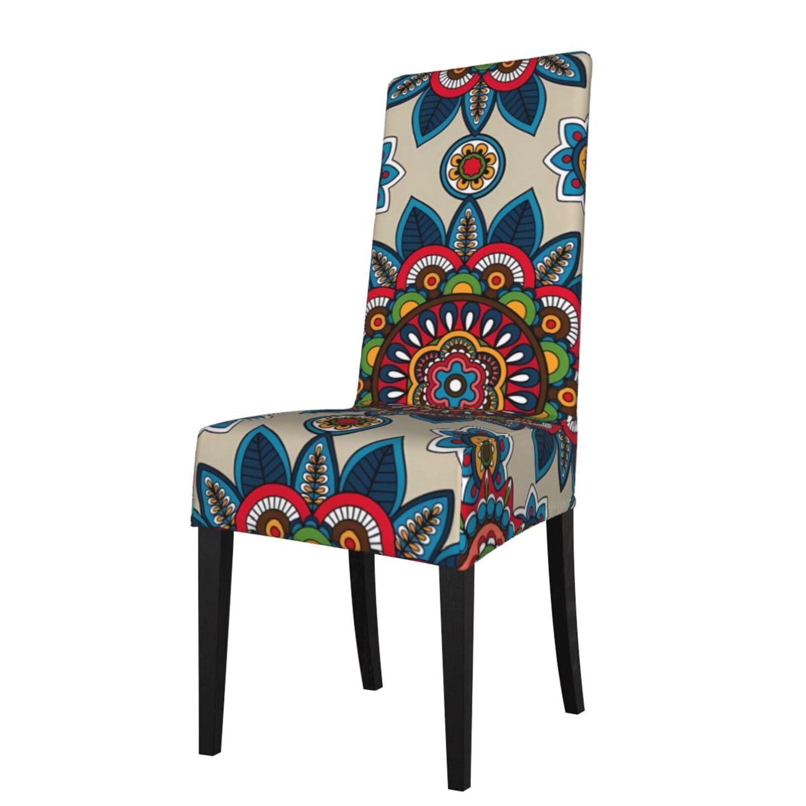 Yyhwhjde Black Unique Leaf Flower Meditation Tribal Prints Dining Chair Throw Covers - Stretchable Spandex Slipcovers For Chair Protection & Refreshing Your Dining Room
