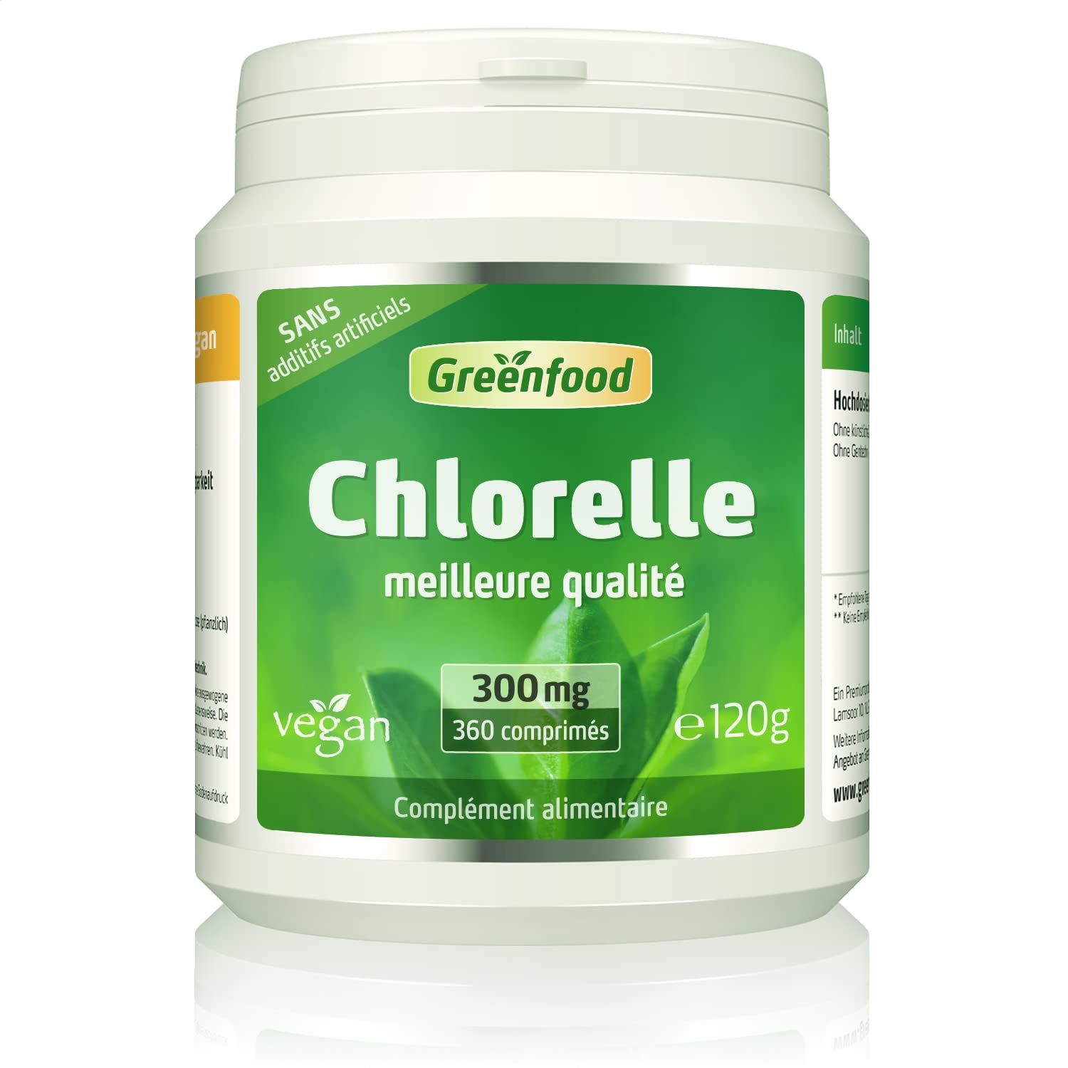 Greenfood Chlorella, 300 mg, meilleure qualité, 360 comprimés - Sans additifs artificiels, vegan.