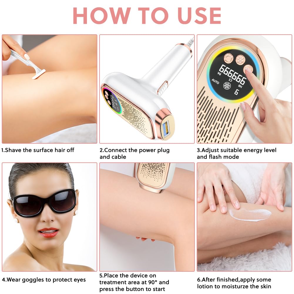 AOOWU Épilateur à Lumière Pulsée, HR/SC/RA 3-en-1 IPL Épilateur Laser avec 9 Niveaux D'Énergie, 999,999 Flashes IPL Épilateur Electrique avec 2 Modes pour Femme et Homme, Visage, Corps