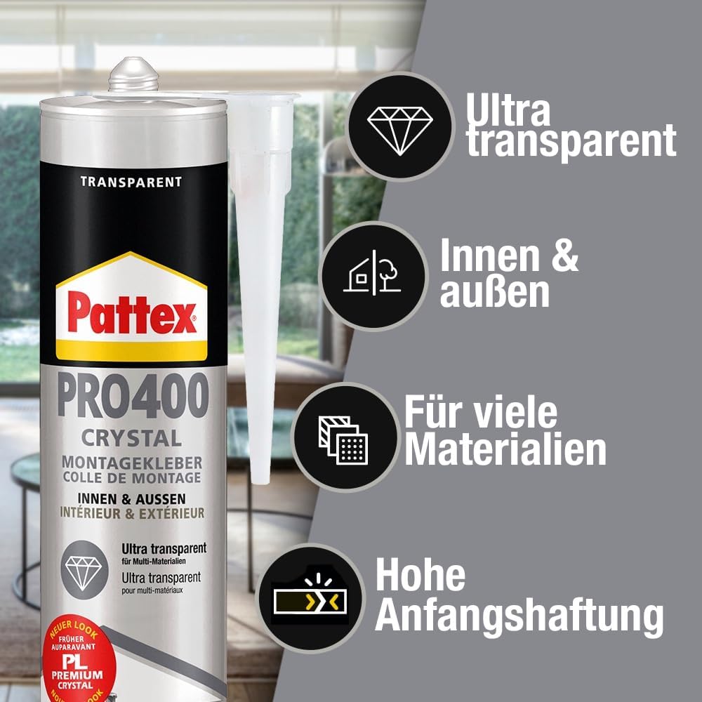 Pattex PRO 400 3er Set | Kraftvoller Montagekleber für innen & außen – extra starke Klebeleistung für anspruchsvolle Bau- & Renovierungsarbeiten
