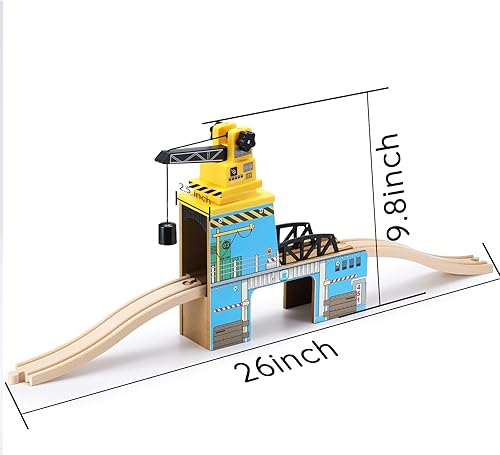 Miniatura 4 de SainSmart Jr. Juego de accesorios de tren de madera, grúa giratoria magnética con riel para niños, compatible con Thomas, Brio, Chuggington, Melissa
