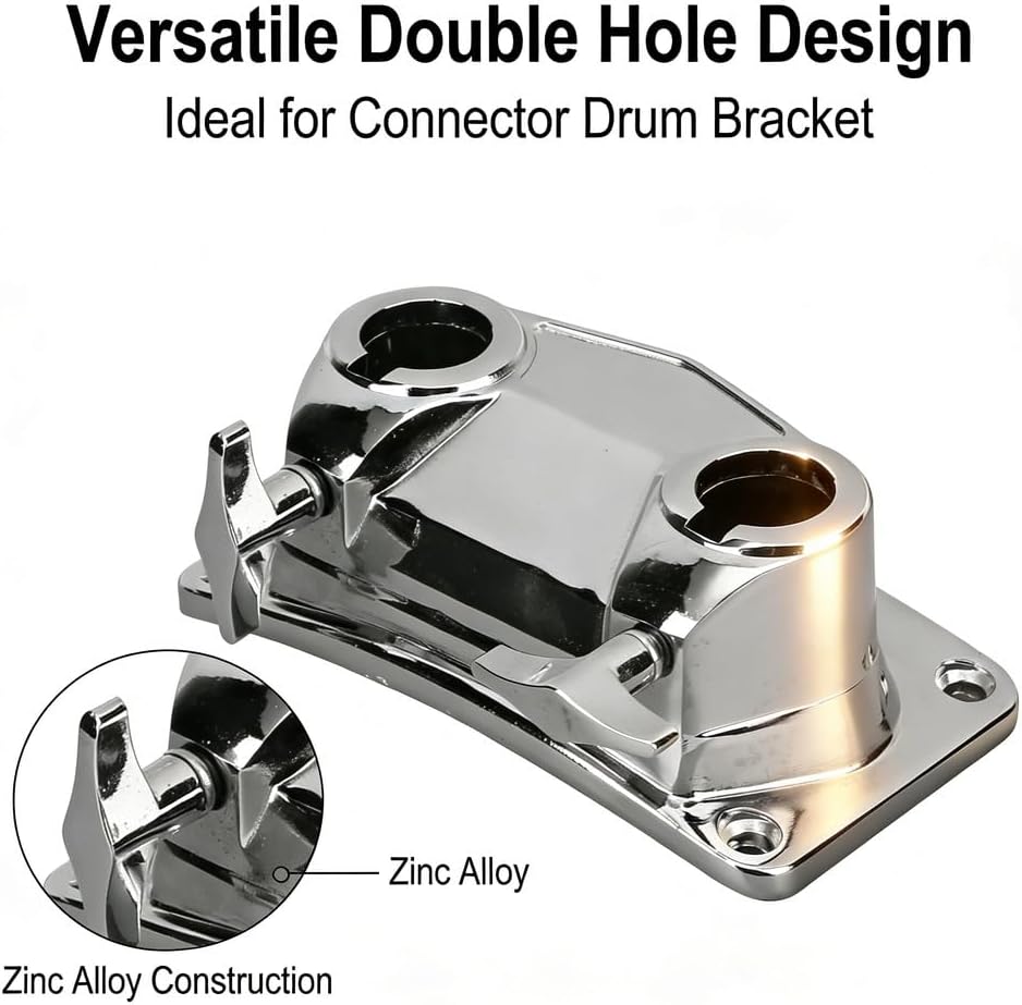 Double Hole Drum Stand Zinc Alloy Connecting Clamp, Plated Instrument Mounting Extension Bracket - Wear, Stable Support for Drum Racks and Percussion Setup