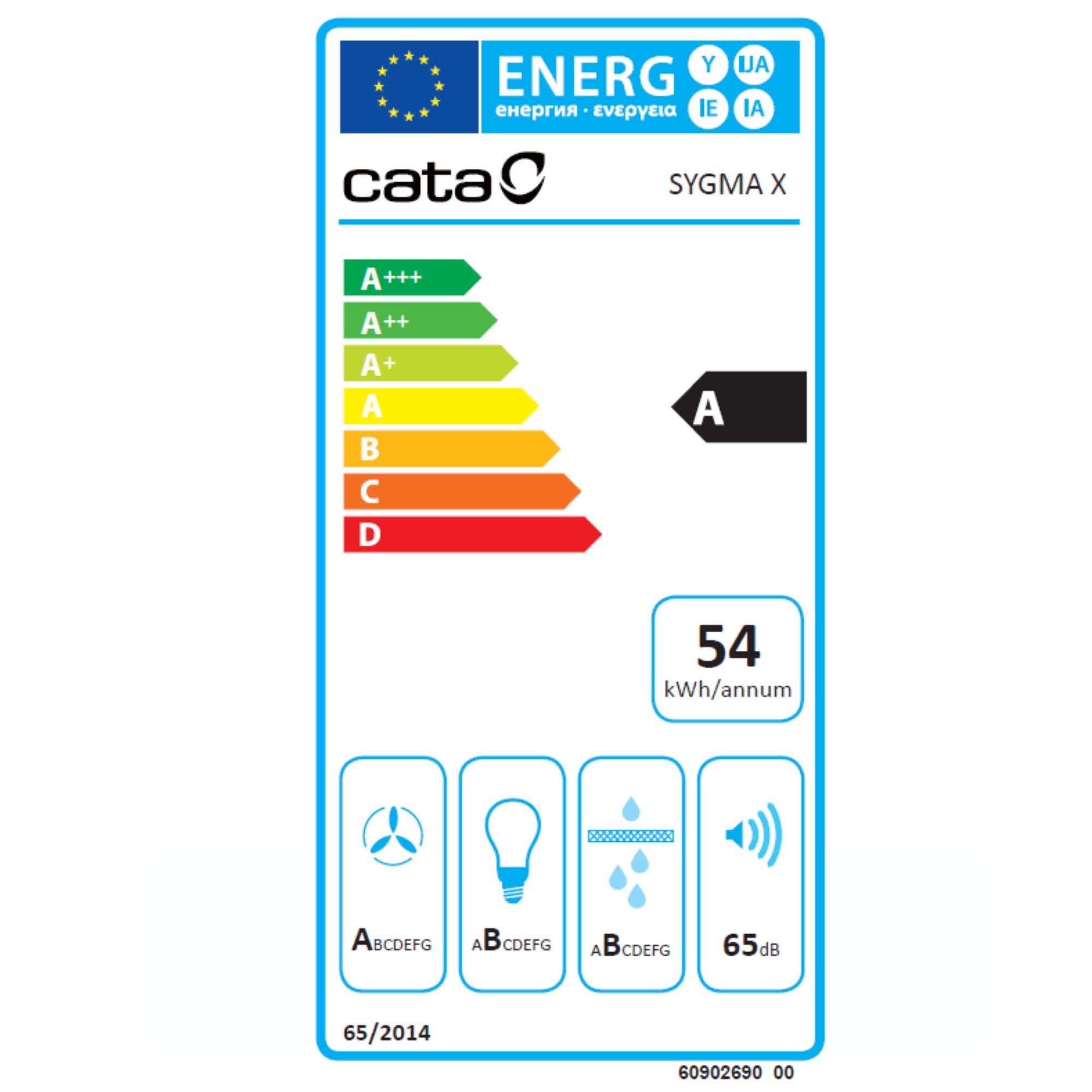 Cata Campana Sygma 6010 Extractora Decorativa de Pared, 802 m³/h, 4 Velocidades 3+1 Turbo, Control Electrónico, Temporizador, Tira LED Regulable, Clase A, Negro