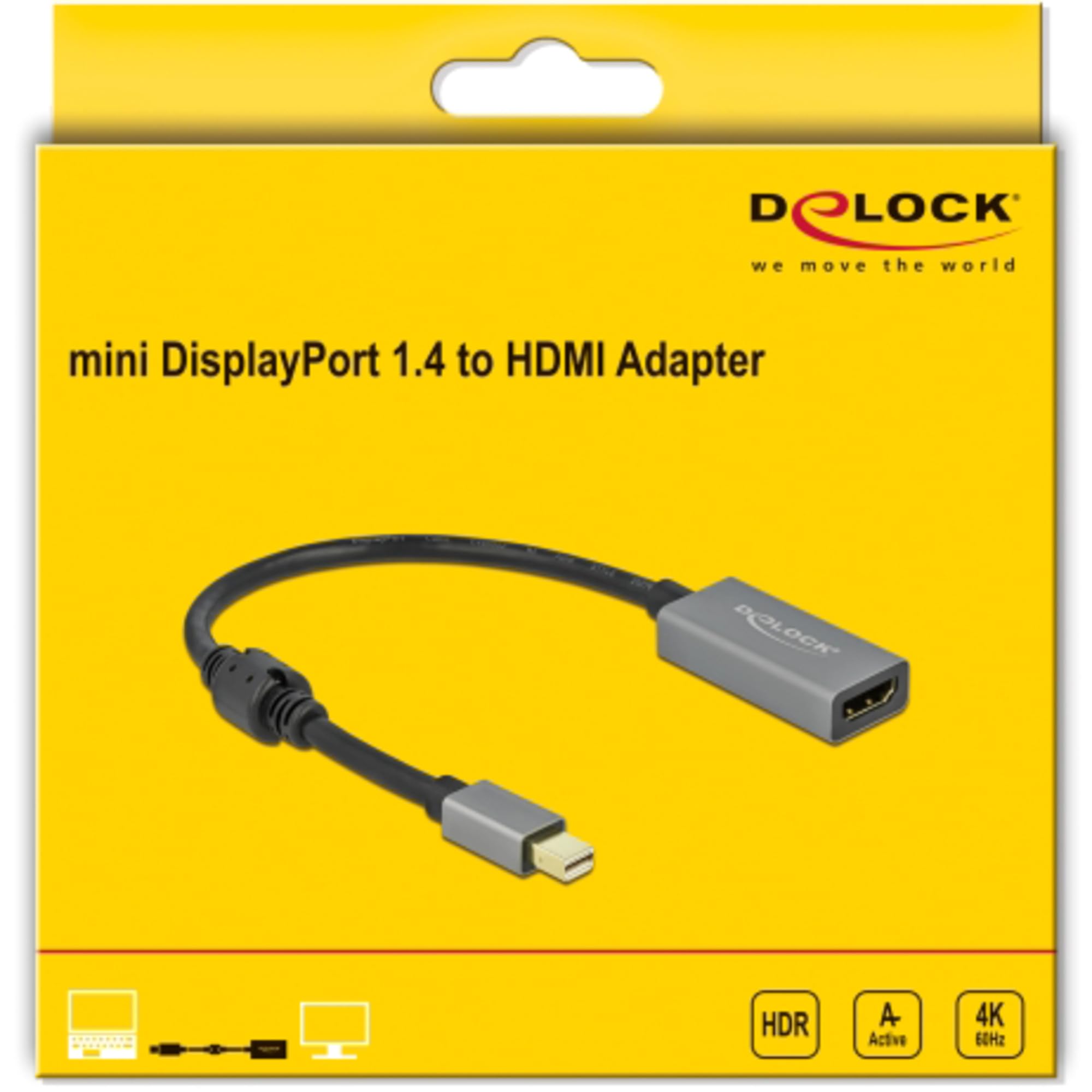 Delock Aktywny mini DisplayPort 1.4 na HDMI adapter 4K 60 Hz (HDR)