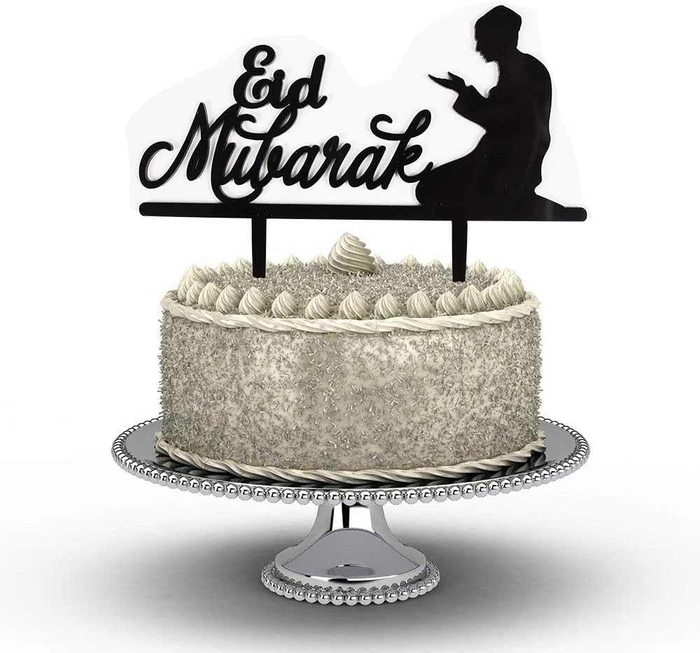 Eid Mubarak Cake Topper | Ramadan Kareem Cake Topper Acrylic for Eid Festival Wedding Baby Shower Birthday Party Decorations with Protective Film on Both Sides(Black)