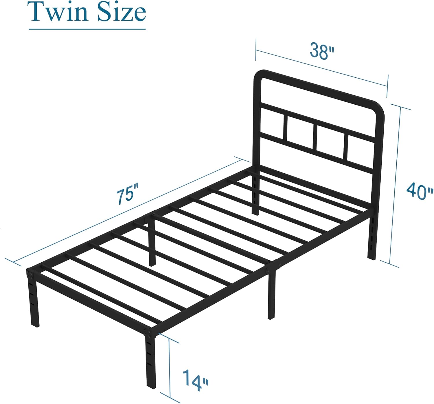 Metal Platform Twin Bed Frames with Headboard, 14 Inch No Box Spring Needed Heavy Duty Steel Slat Mattress Foundation/Easy Assembly/Noise Free/Black - Image 2