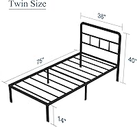 Vista 2 de Metal Platform Twin Bed Frames with Headboard, 14 Inch No Box Spring Needed Heavy Duty Steel Slat Mattress Foundation/Easy Assembly/Noise Free/Black