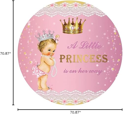 Miniatura 5 de Yeele Cubierta de fondo redonda de princesa para baby shower, de 6 x 6 pies, con texto en inglés "A Little Princess is on Her Way", fondo de