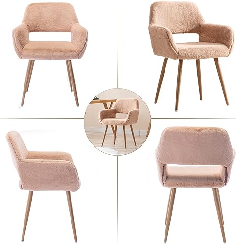 Miniatura 7 de Goujxcy Elegante silla de escritorio Camel Flurry para niñas y mujeres, moderna silla de tocador de piel sintética con reposabrazos, cómoda silla de