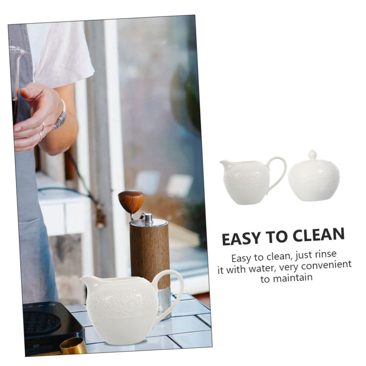 NOLITOY 2 Stück Keramik Milchkrug und Zuckerdose mit Elegantem Design Einfach zu Reinigen als Milk Jug für Küche und Kaffeezubereitung