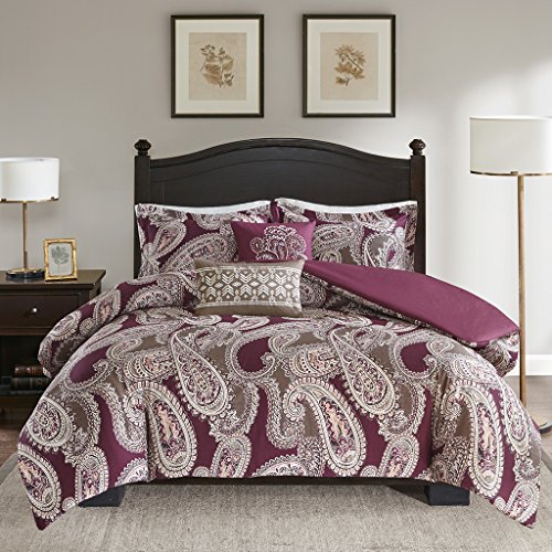 Harbor House Padma Duvet Cover King/Cal King Size - Burgundy , Paisley Duvet Cover Set â€“ 5 Piece â€“ Cotton Light Weight Bed Comforter Covers
