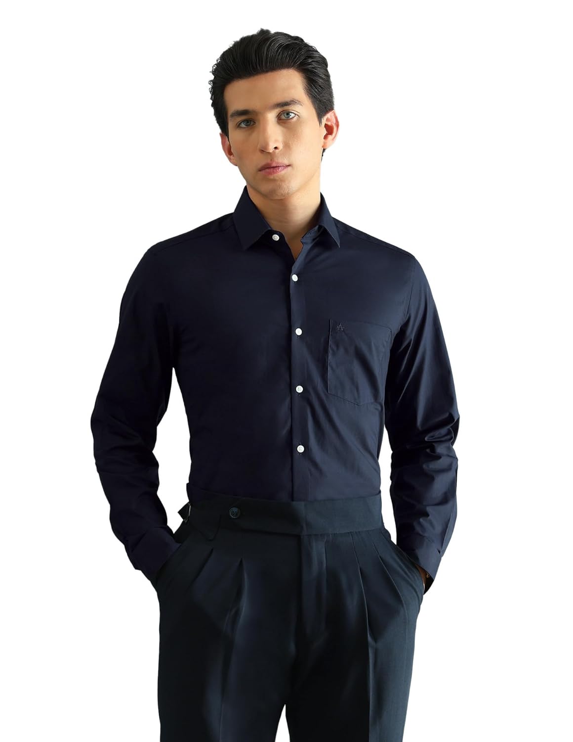 Arrow Men’s Solid Full Sleeves Slim fit Semi-Cutaway Collar Cotton Shirt