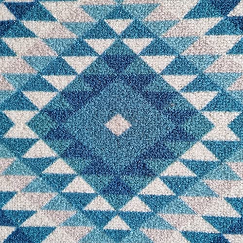 Image of Matz&More Pattern Aztec Diamonds Rug | 100x150 CM | Blue | Soft Nylon Loop Pile with Anti-Slip Gel Backing | Living Room, Bedroom & Office Floor Carpet