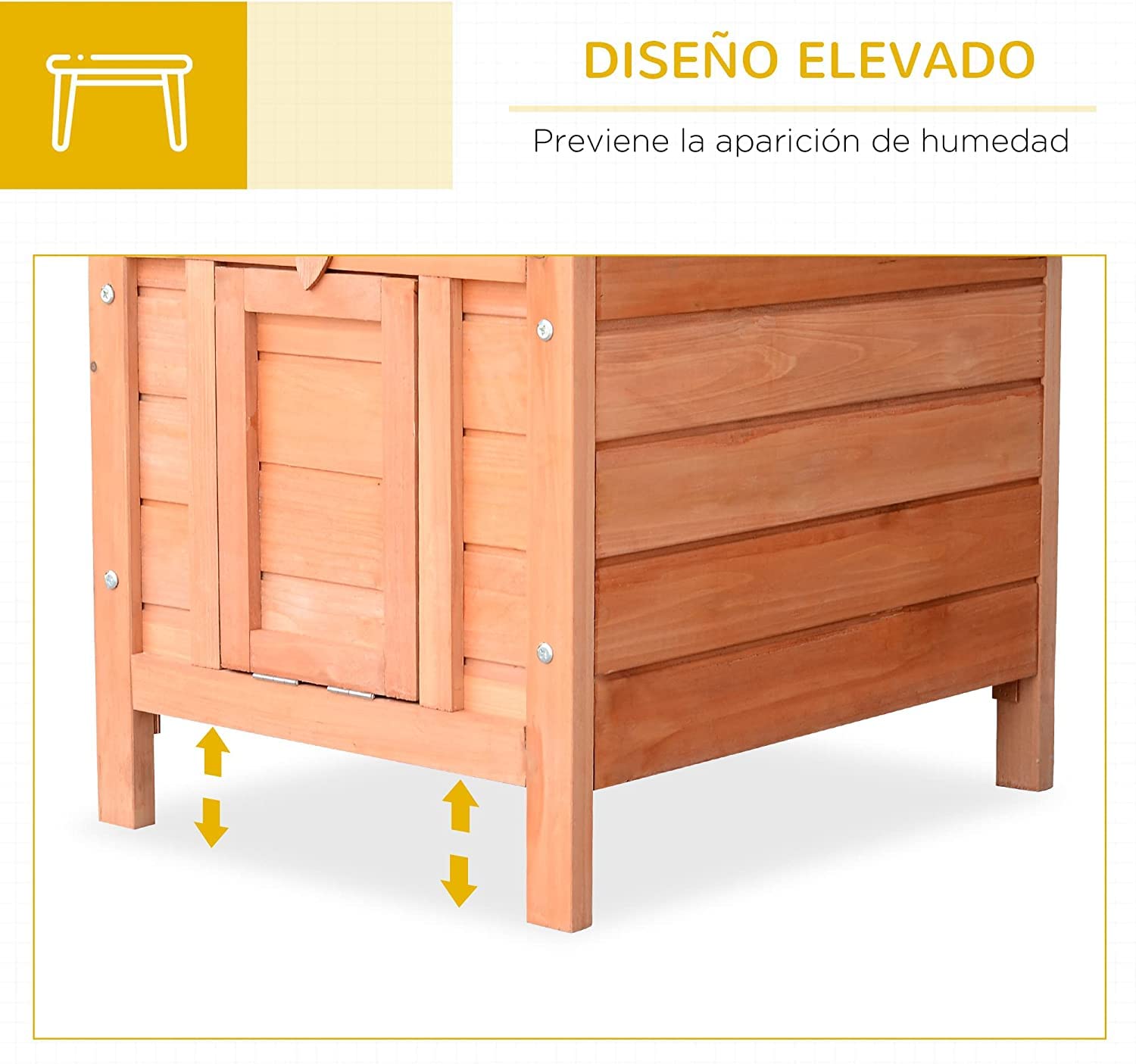 Conejera Madera de Exterior Jaula para Conejo Cobaya Casa para Animal Pequeño 51x42x43cm Caseta Woody (Caseta)
