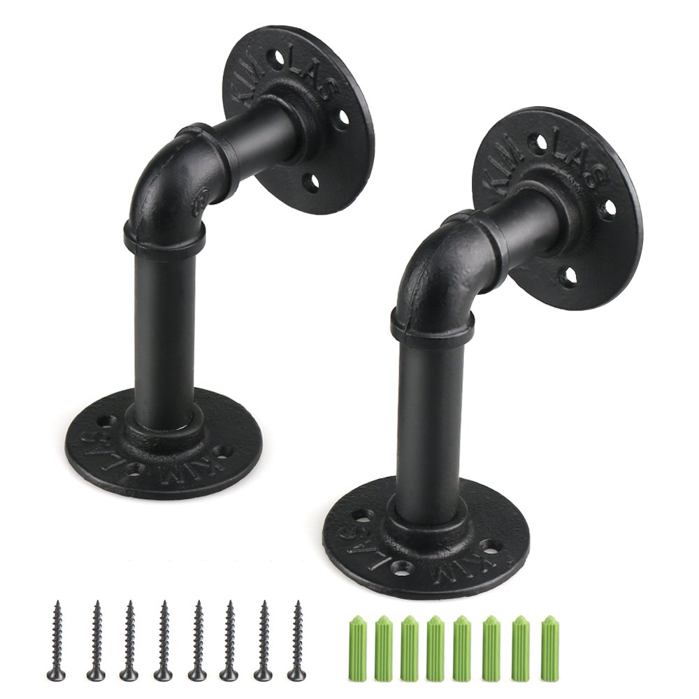 URBEST Industrial Iron Pipe Shelf Brackets 15x10cm Wall Mounted Rustic Floating Shelf Hanging Hardware for DIY Home Kitchen Cabinet, 2 Pack