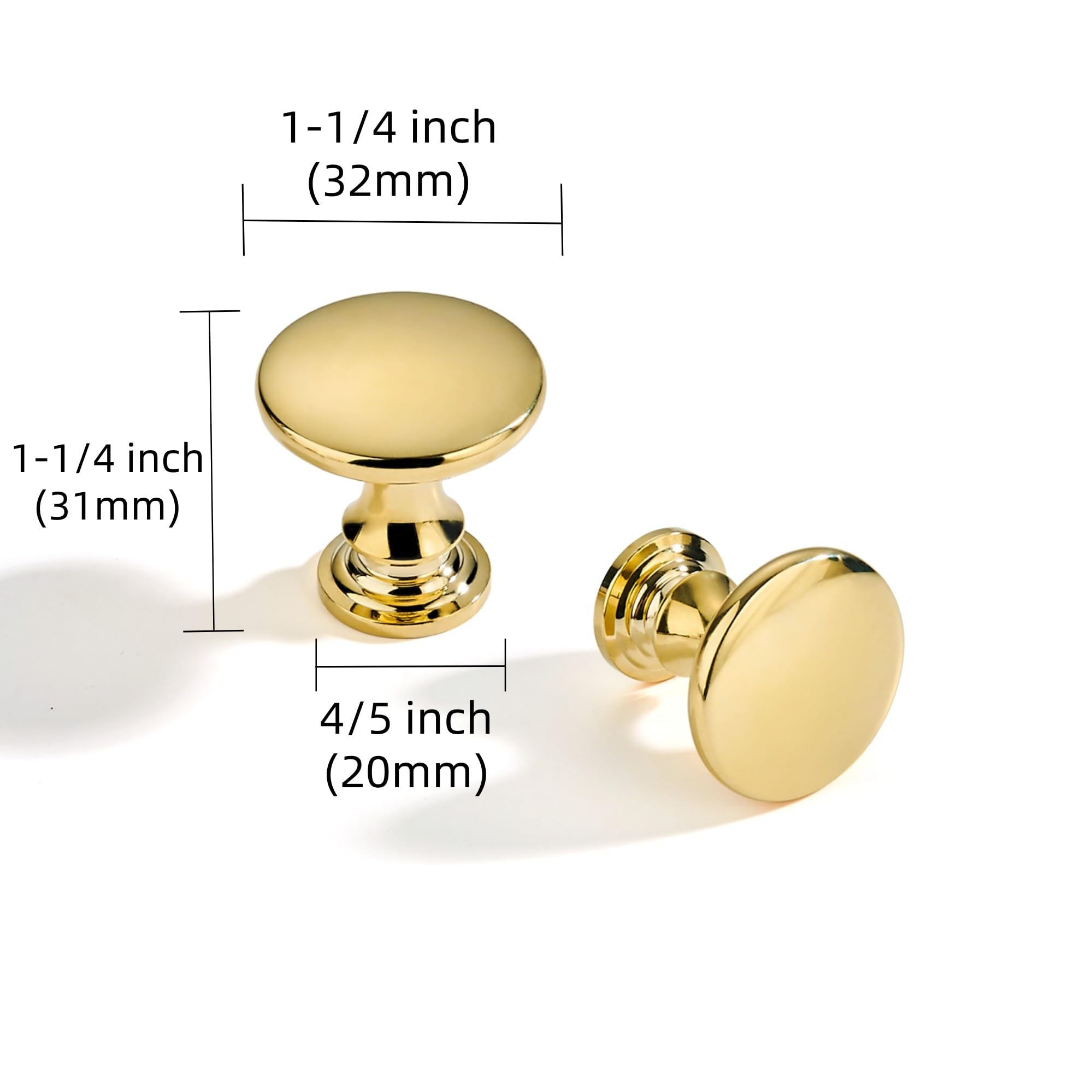 KHTUMEWARE-SB167 Solid Brass Round Knob, Unlacquered Brass, 1-1/4 in (32 mm), 5-Pack in Unlacquered Brass — KHTUMEWARE