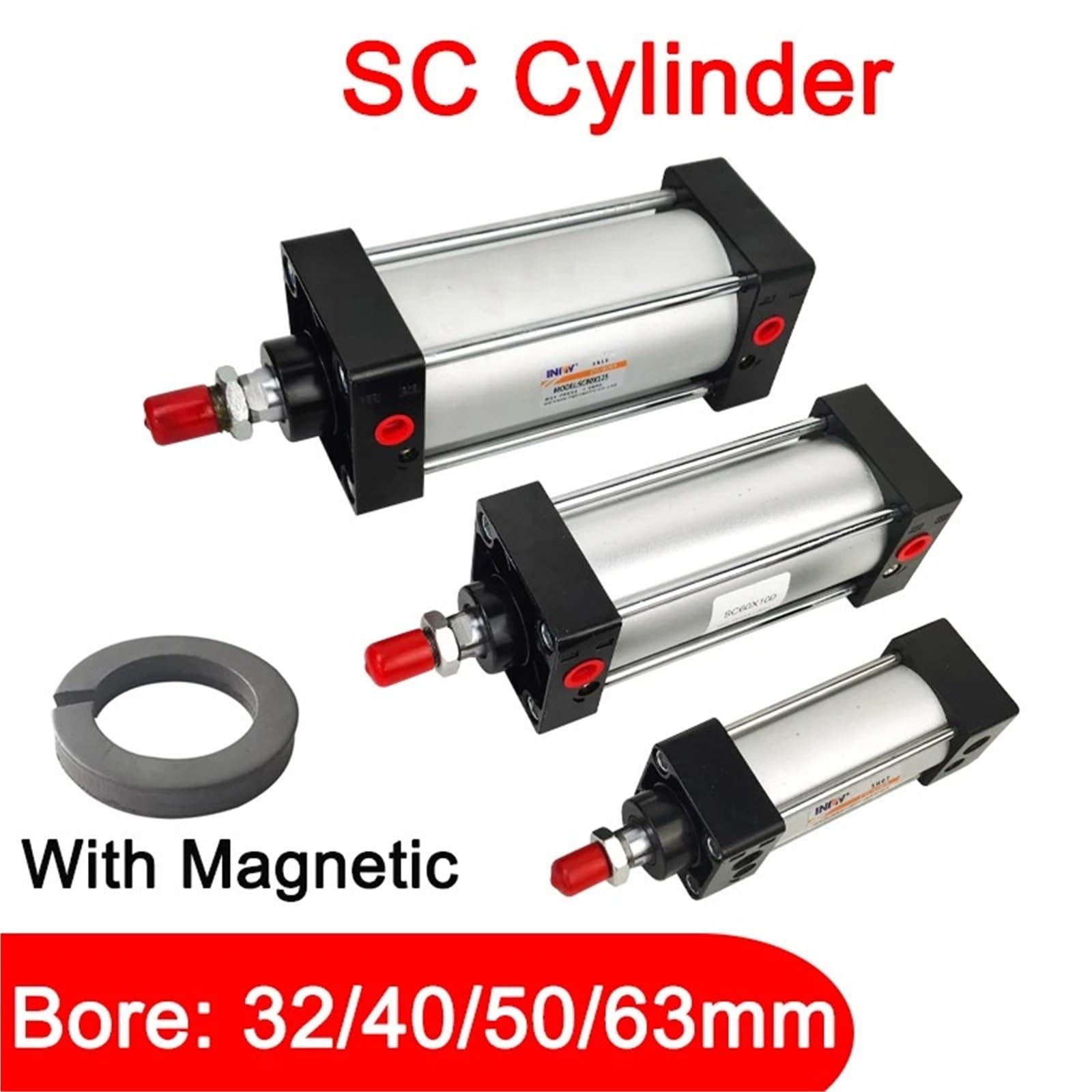 Pneumatikzylinder SC32/40/50/63 mm, Hub 25-1000 mm, doppelt wirkender Pneumatikzylinder mit Magnetkolben | Pneumatic Zylinder (Stroke 150 mm, SC32 (Magnetic)