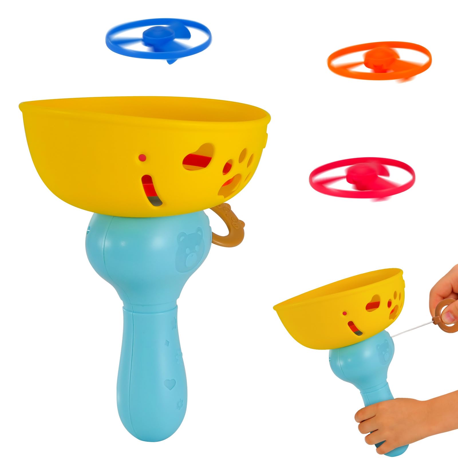 Outdoor Flying Disc Launcher Toys Set Pull-String Launchers Flying Toys Summer Fun Outdoor Activities
