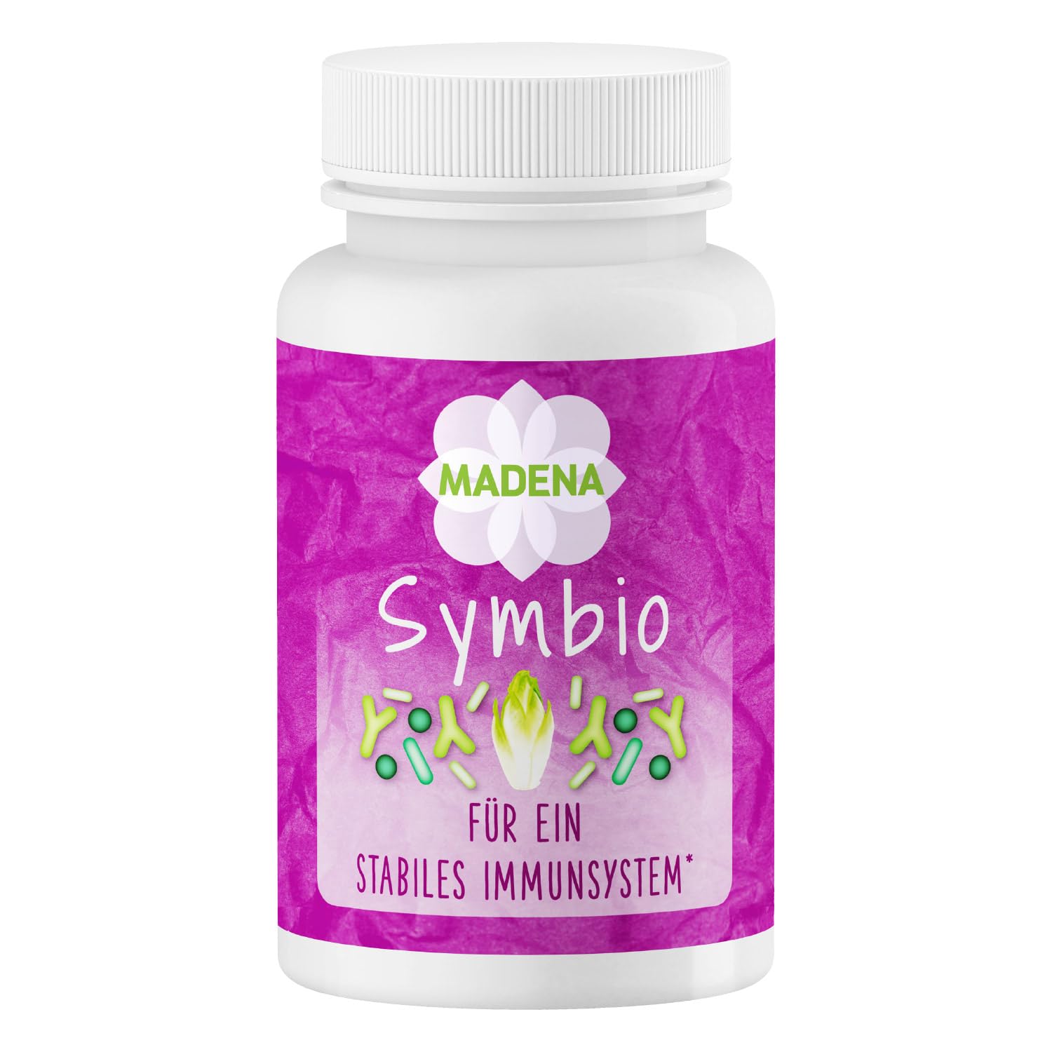 MADENA Symbio Darmbakterien, Kulturen Komplex mit Lactobacillus und Bifidobakterium Bifidum Kulturen, Inulin Synergy 1, Vitamin C, 50 Kapseln vegan, zum Immunsystem stärken