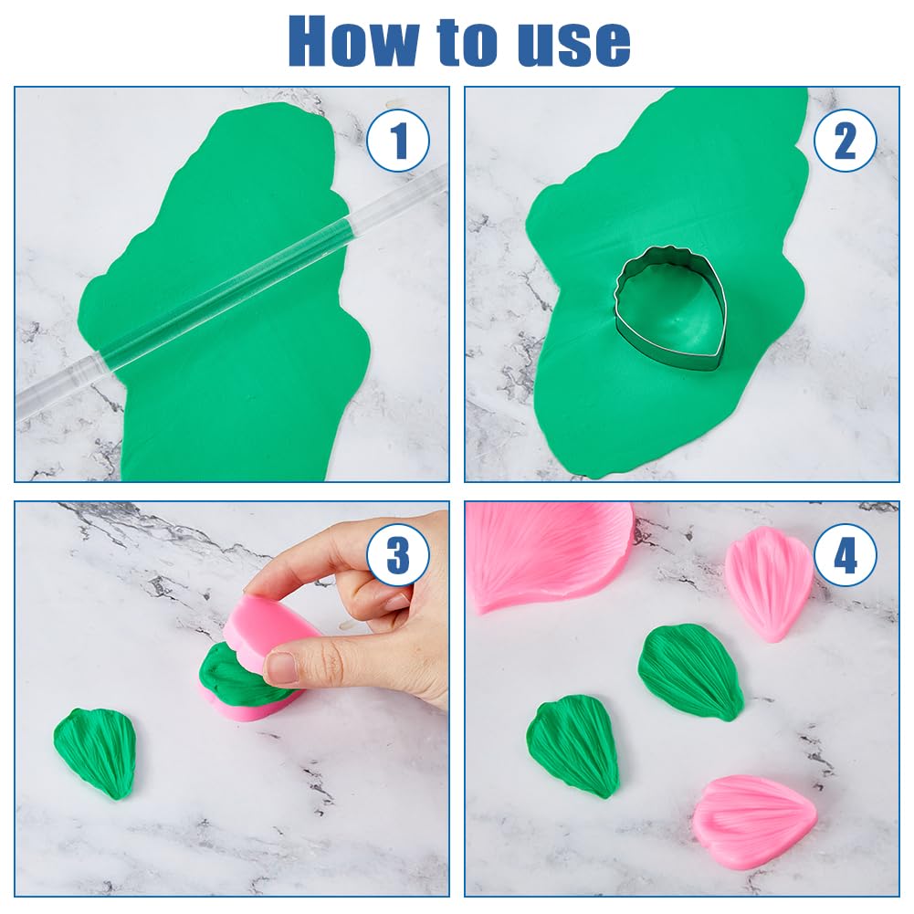 SUPERFINDINGS 1 Set Hibiskusblüten-Formen mit Edelstahl-Schneidrahmen zum Backen, Pfingstrosen-Ausstecher-Set und Adern für Zuckerpaste, Blumen-Backwerkzeug für Fondant, Schokolade