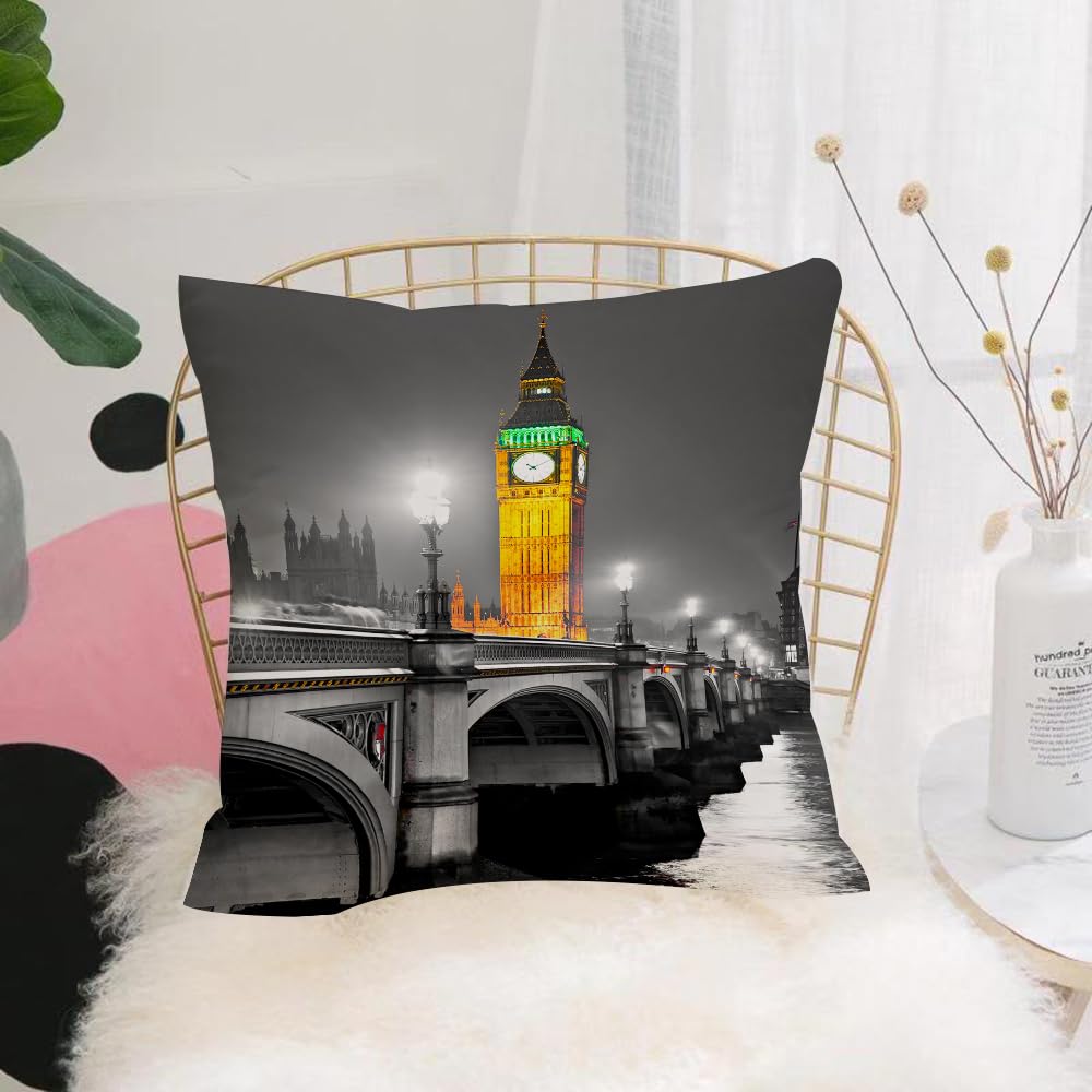 HYOSXW Cushion Cover,Throw Pillow Case Home Decorative for Living Room Bedroom Sofa Chair 16X16 Inch,London, Big Ben and Westminster Bridge i,Pillowcase 40X40cm