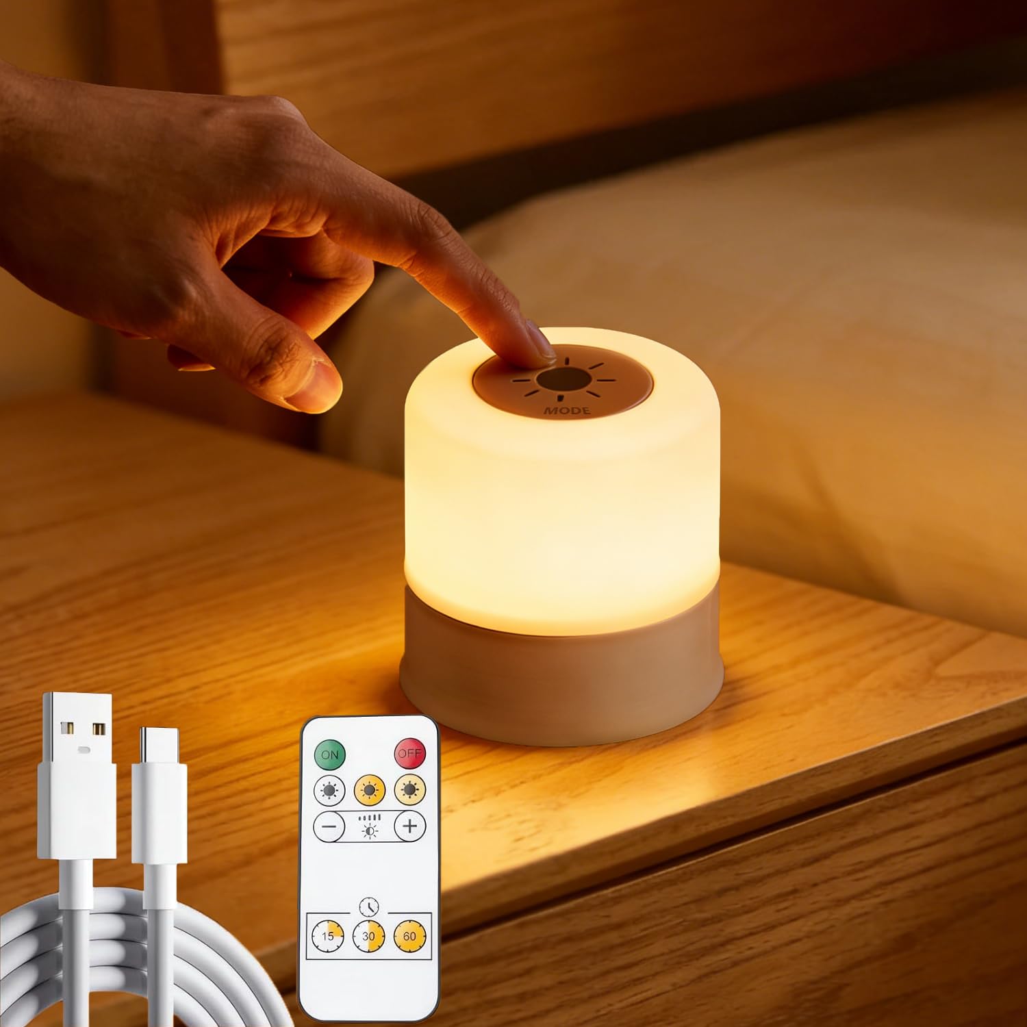 Night Light, LED Touch Bedside Table Lamp 3 Colors, Remote Control Dimmable USB Rechargable Nursery Night Lamp, Portable Baby Nightlight with Timer & Memory for Bedroom, Nursery, Newborn, Camping